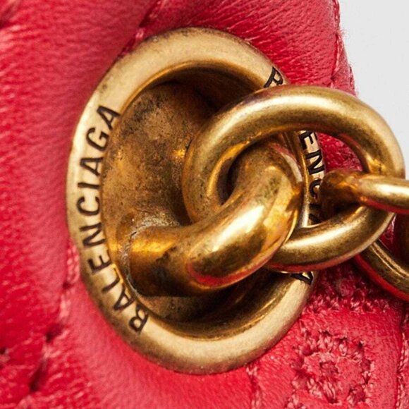 Balenciaga Red Quilted Embossed Leather BB Chain Round Small Flap Bag - Picture 7 of 12